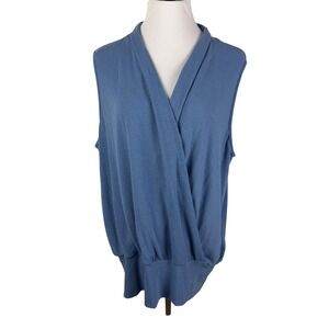 Ava James Women's 1X Blue Surplice Wrap Sleeveless Banded Hem Top